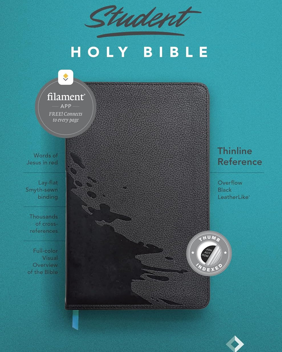 NLT Student Thinline Reference Filament Bible, Indexed, Overflow Black Leatherlike