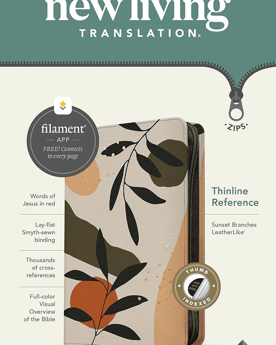 NLT Thinline Reference Zippered Bible, Indexed, Sunset Branches Leatherlike