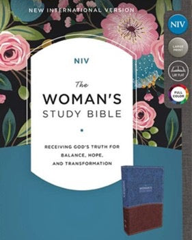 NIV Woman's Study Bible, Large Print, Blue/Brown Leathersoft