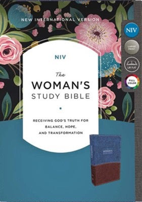 NIV Woman's Study Bible, Large Print, Blue/Brown Leathersoft