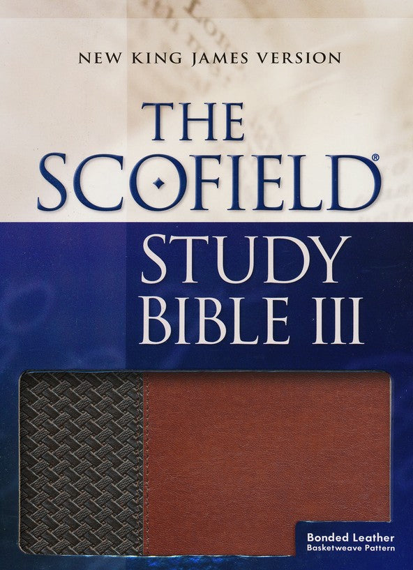 NKJV Scofield Study Bible III – Brown/Tan Basketweave Bonded Leather, Indexed