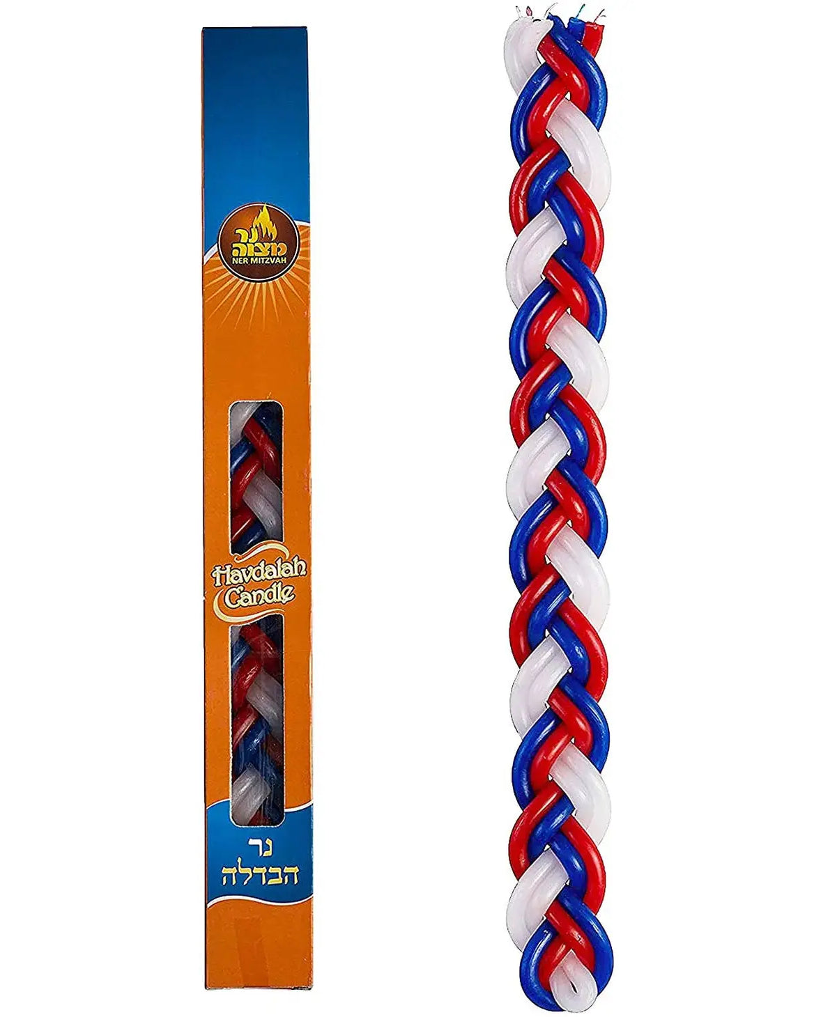 Large Braided Havdalah Candle - Flat - Blue, White & Red