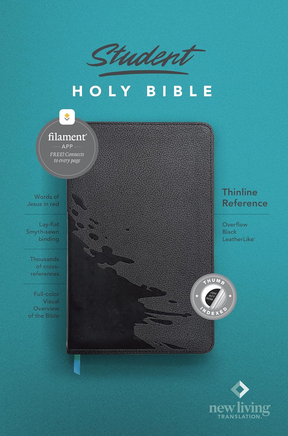 NLT Student Thinline Reference Filament Bible, Indexed, Overflow Black Leatherlike