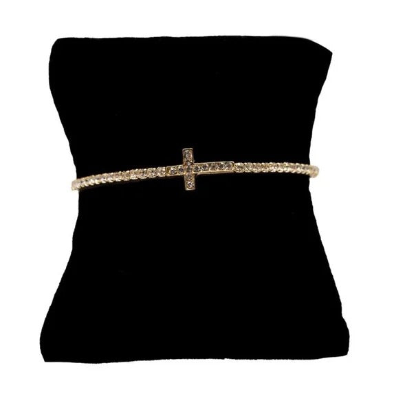 Memory Wire Cross Bracelet, Gold
