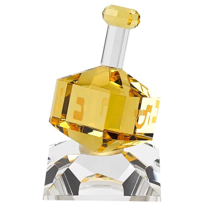Hand Crafted Amber Crystal Dreidel On Stand, H3"