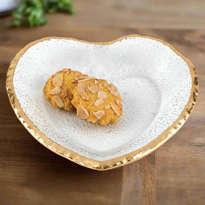 Gold Leaf Edge Glass 7.5" Heart Plate