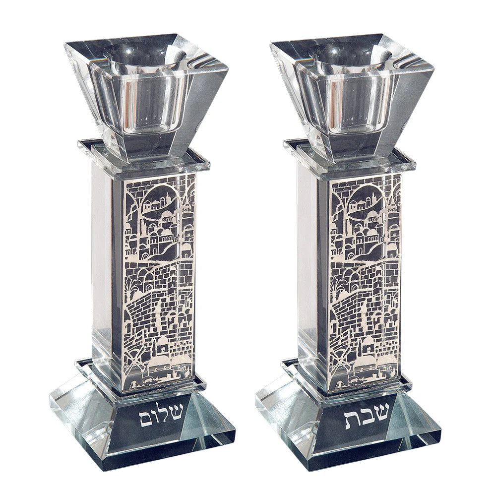 Shabbat Shalom Crystal Candle Holders