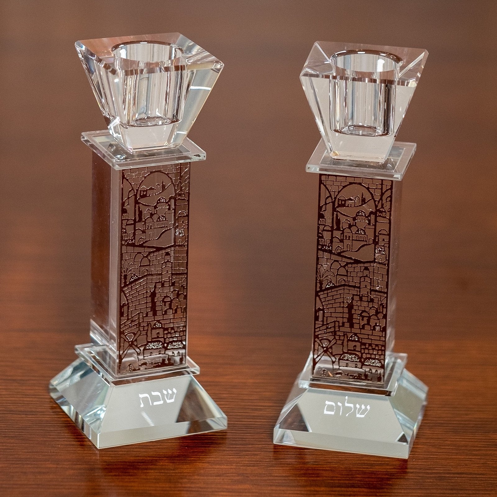 Shabbat Shalom Crystal Candle Holders