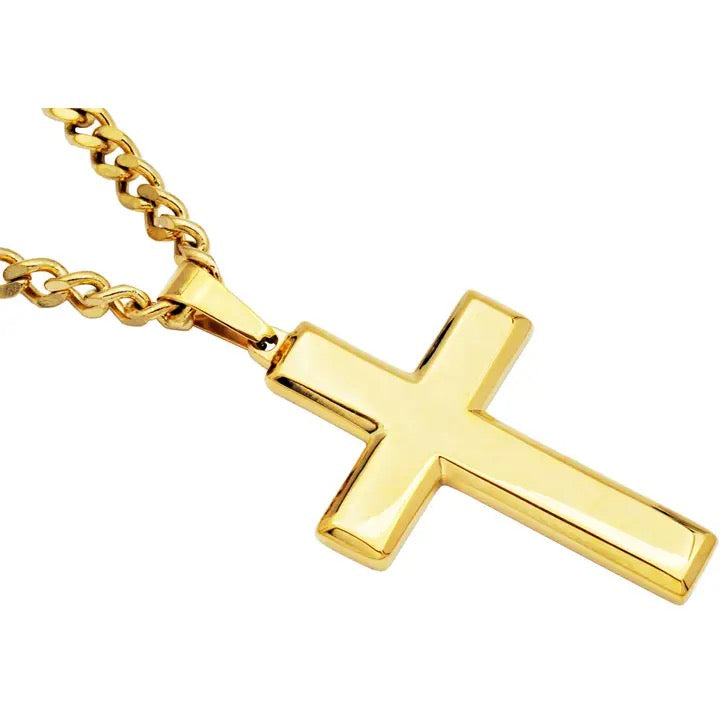 Men's Stainless Steel Gold-Dipped Cross Necklace
