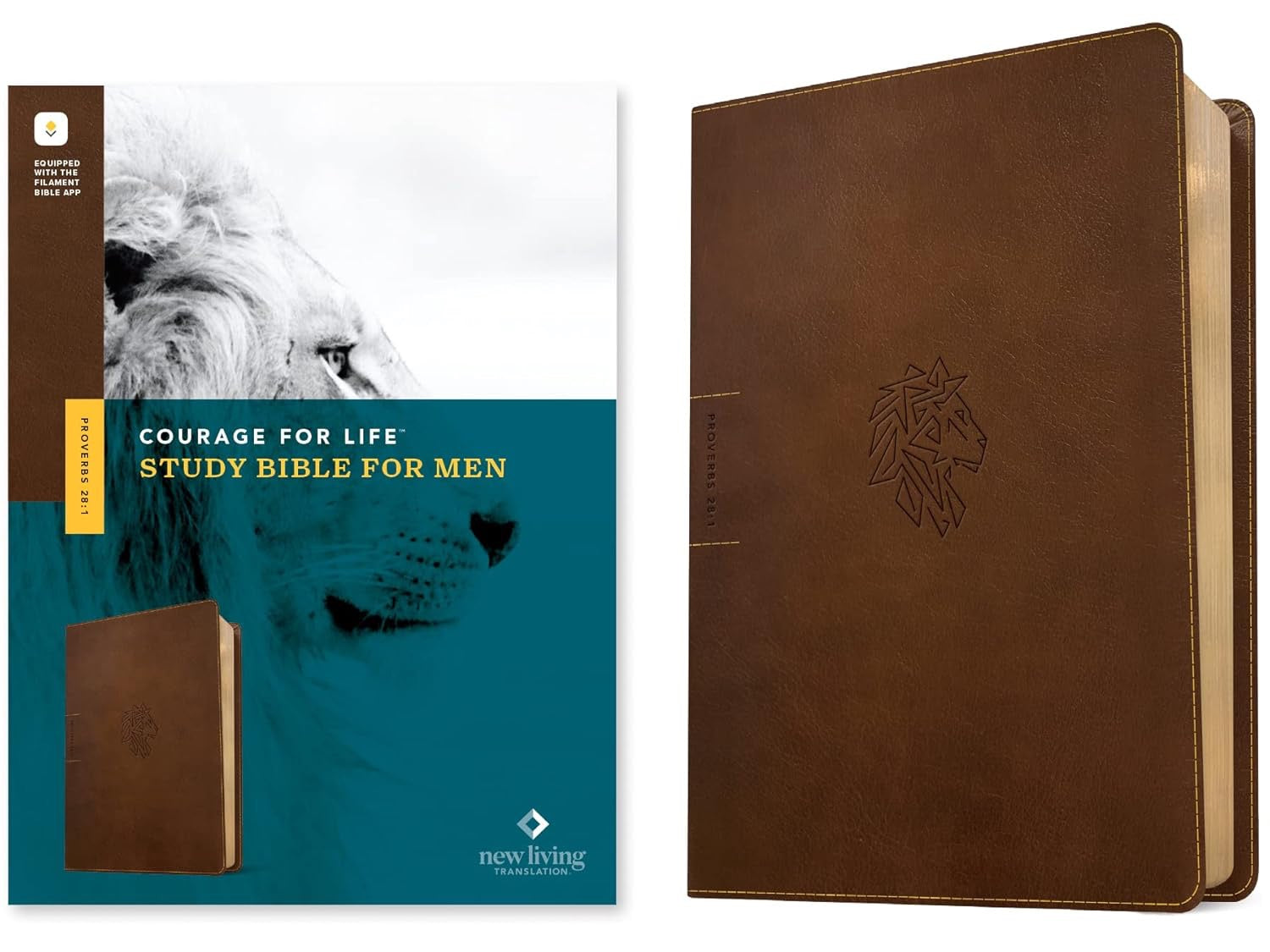 NLT Courage For Life Study Bible For Men, Rustic Brown Lion Leatherlike