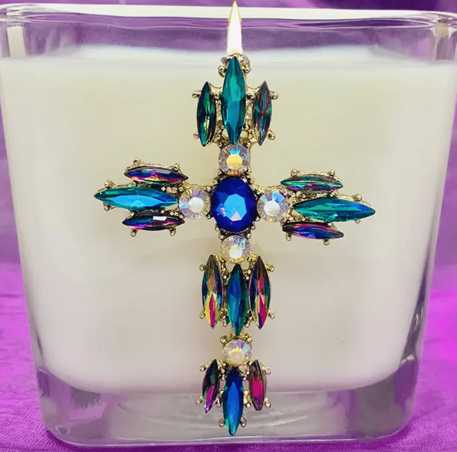 MYRRH - 12oz JEWELED IRIDESCENT CROSS CANDLE