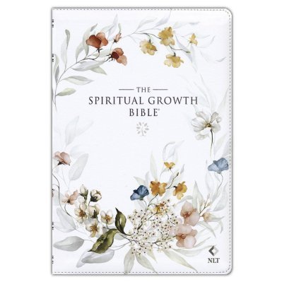 NLT Spiritual Growth Bible-soft leather-look, cream floral