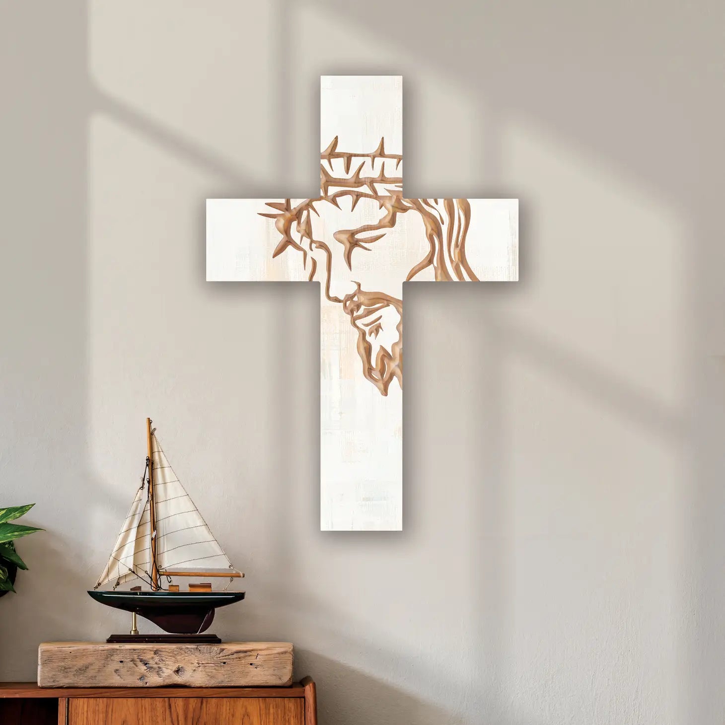 Crown of thorns wall cross white