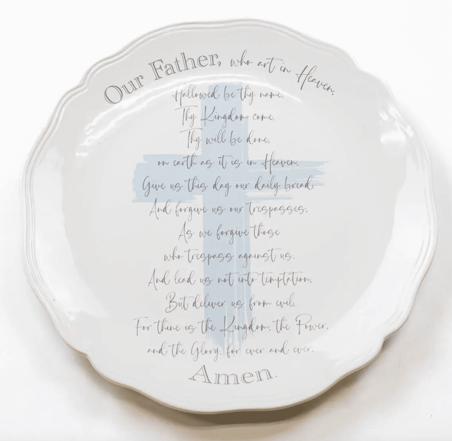 Lords Prayer Round Platter White/Ice/Gray 11.5"