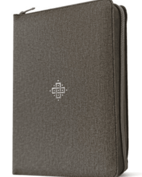 NLT Compact GP, Zipper Bible Woven Cross Gray Zipper