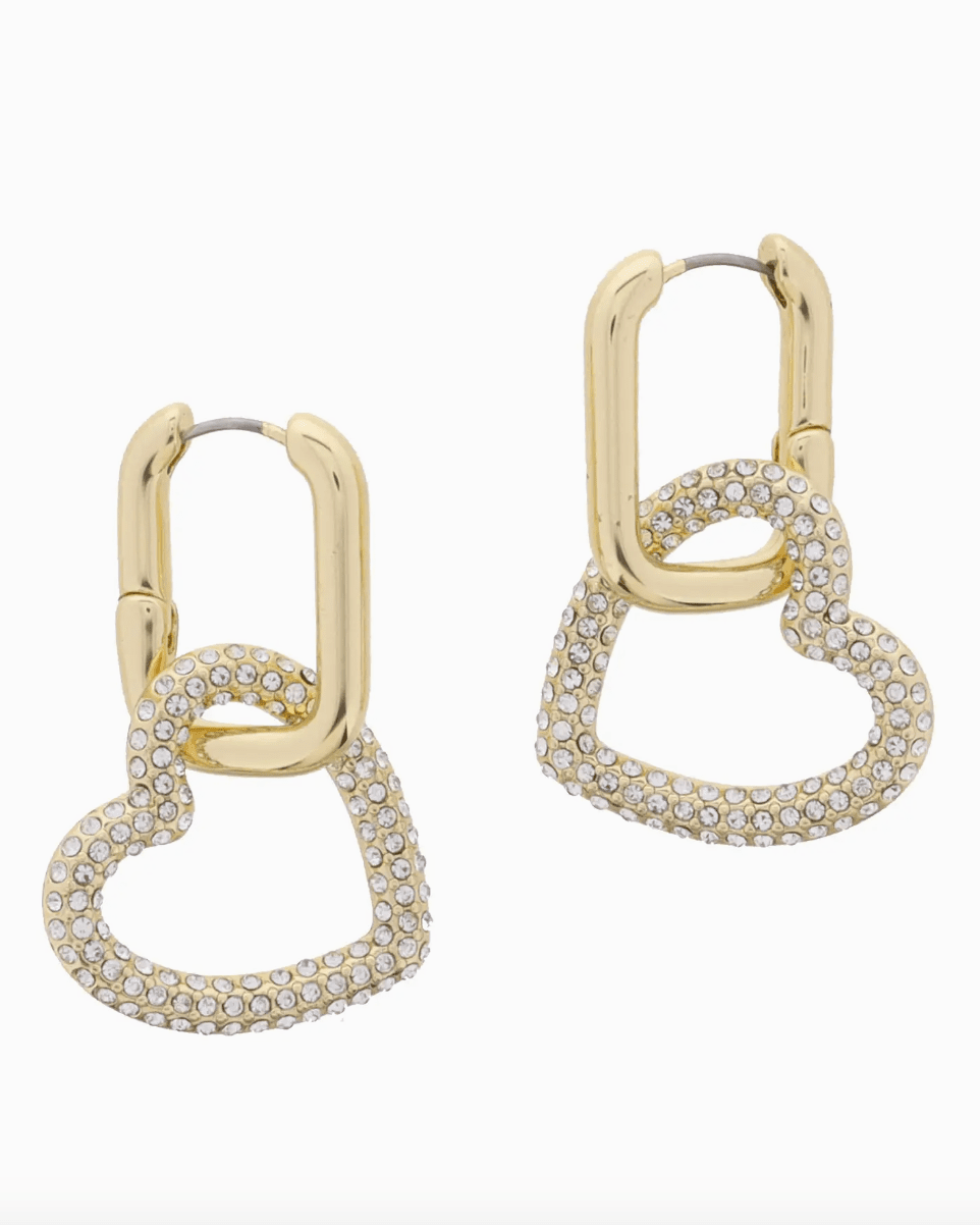 18K Gold Plated Huggie Linked with Crystal Heart Earrings