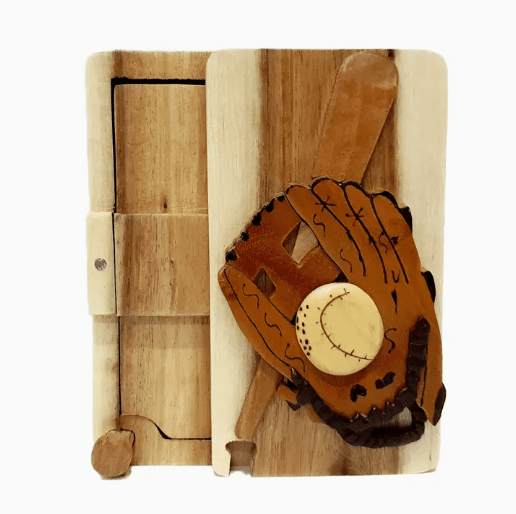 Baseball Glove and Bat - Hand Carved Gift Box