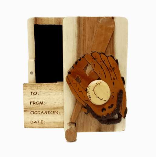 Baseball Glove and Bat - Hand Carved Gift Box