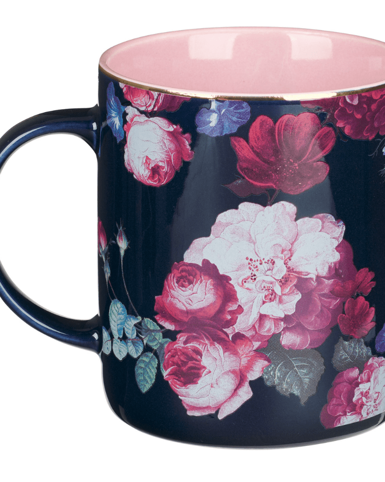 Be Still And Know Midnight Blue Floral Ceramic Mug