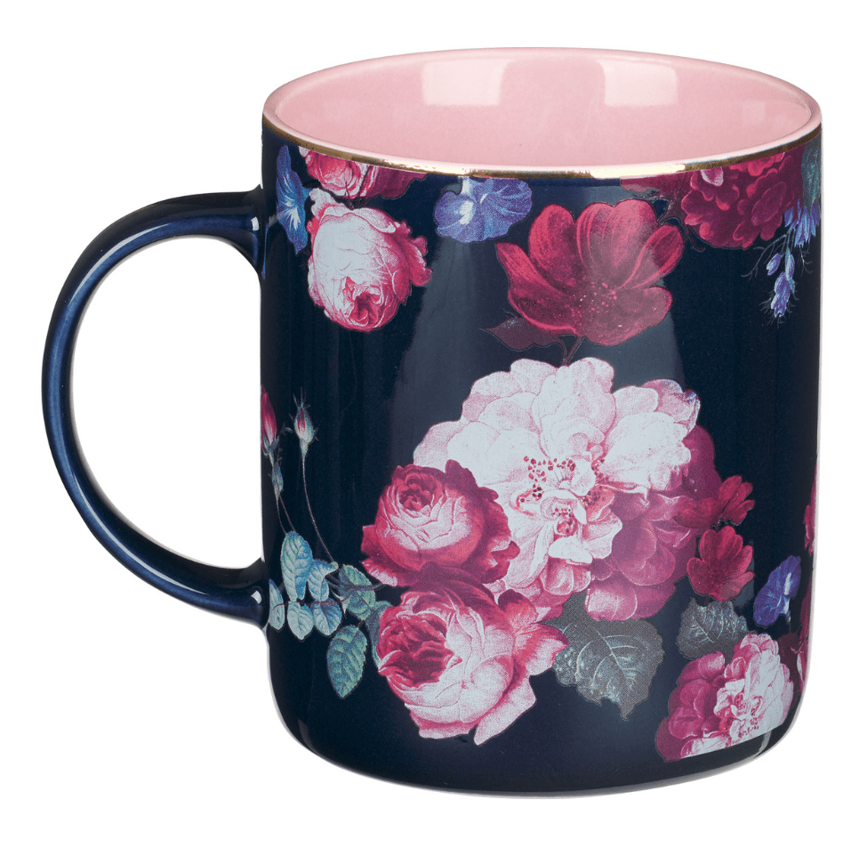 Be Still And Know Midnight Blue Floral Ceramic Mug