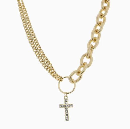 16" Crystal Cross Double Chain