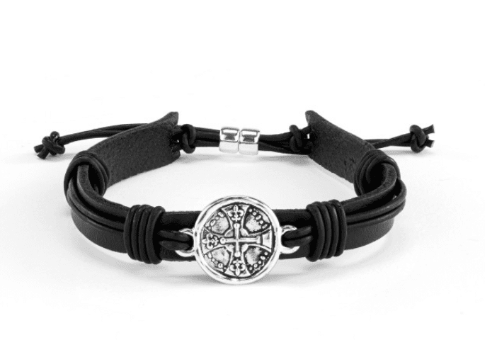 Men's Cross Bracelet - Black Leather