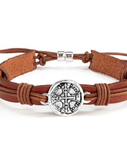 Men's Cross Bracelet - Brown Leather
