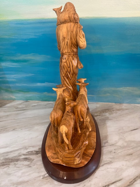 Jesus, The Good Shepherd Olivewood Statue