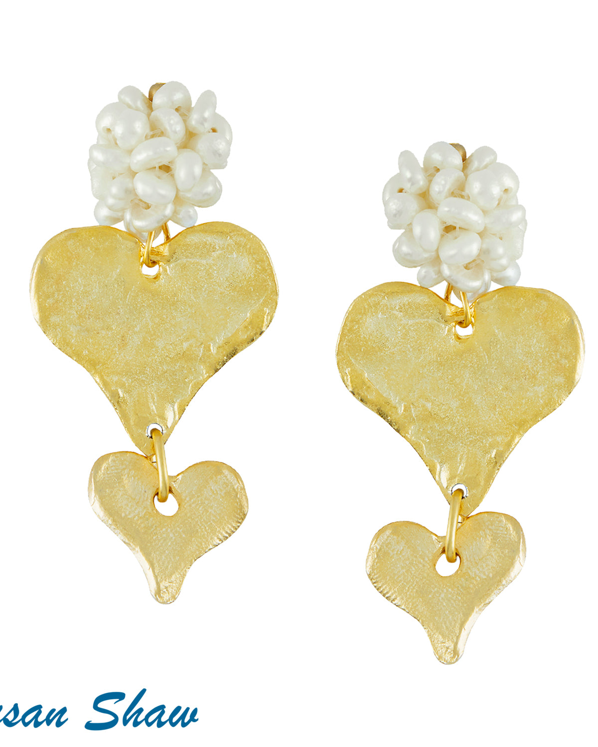Gold Hearts with Freshwater Pearl Cluster Earrings