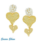 Gold Hearts with Freshwater Pearl Cluster Earrings