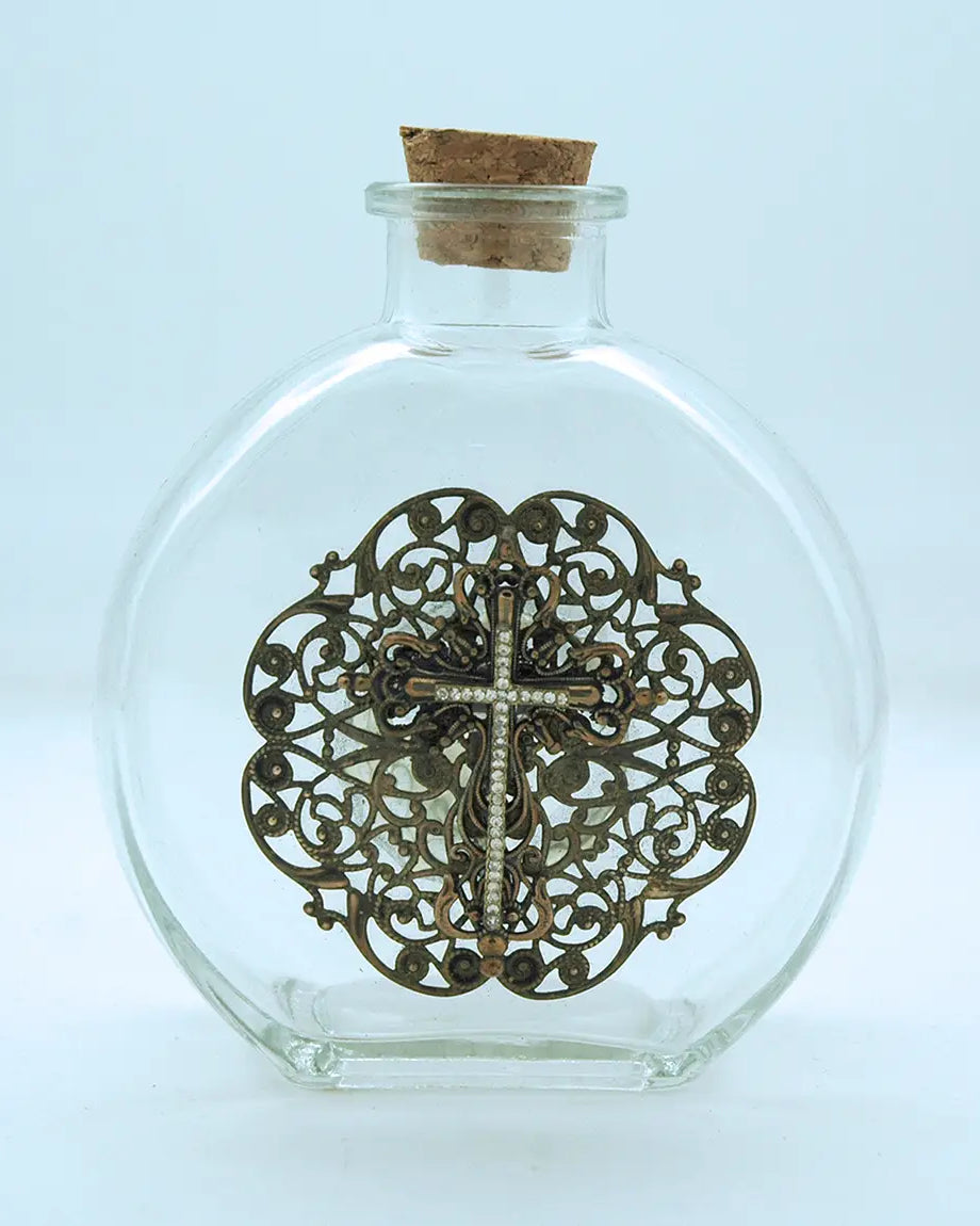 Vintage holy water bottle w/ filigree cross