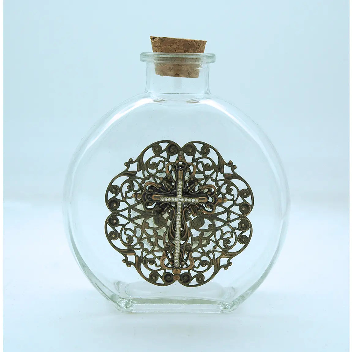 Vintage holy water bottle w/ filigree cross