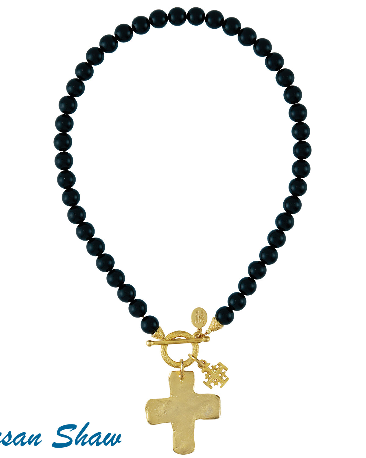 Double Cross Blk Onyx toggle Necklace