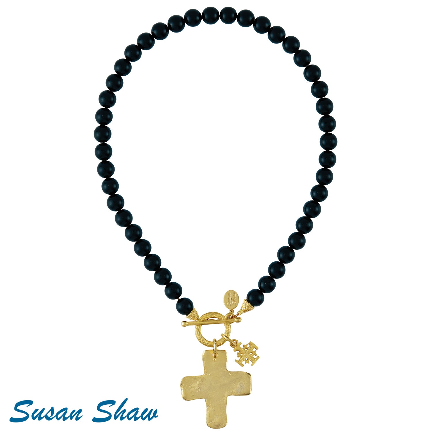 Double Cross Blk Onyx toggle Necklace