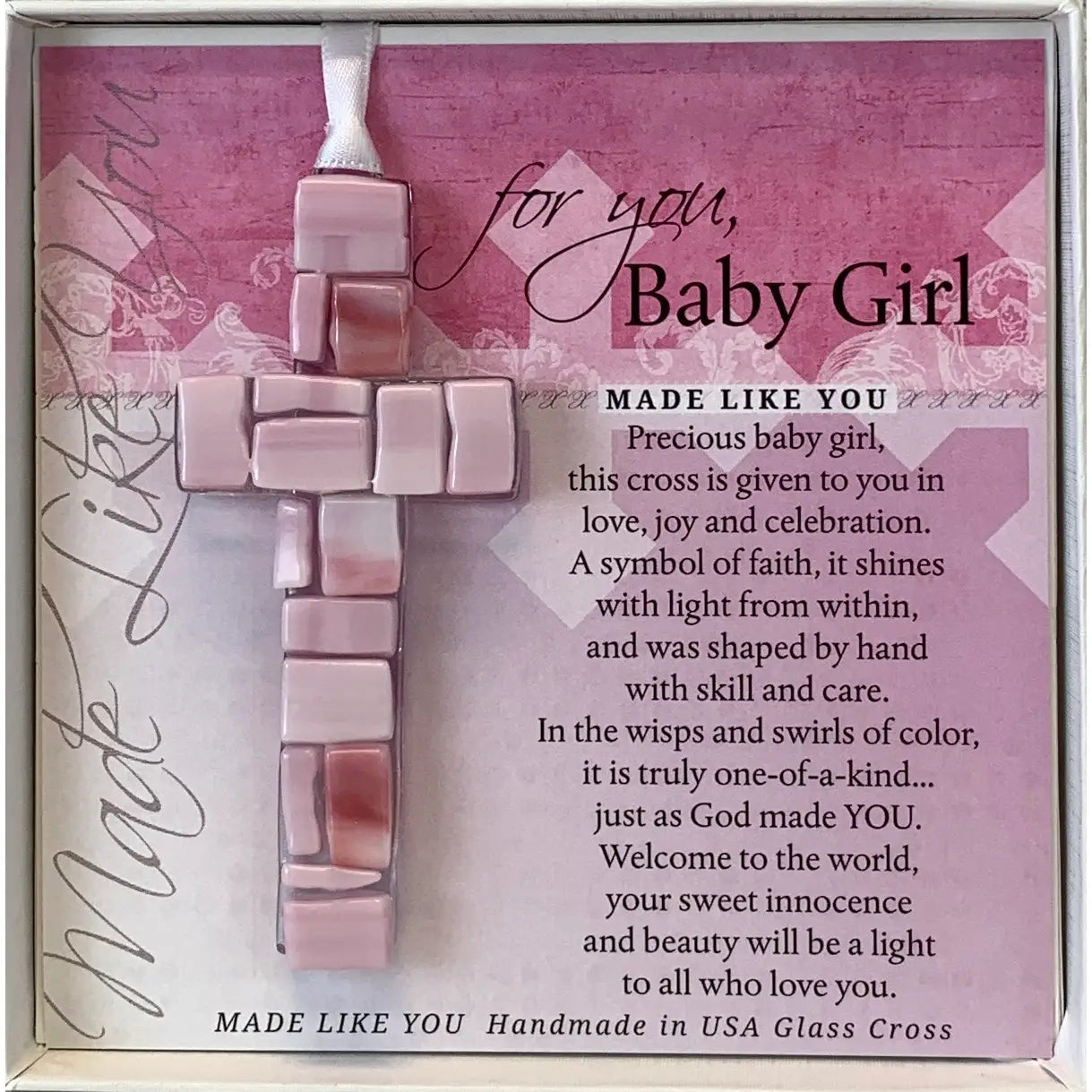 Baby Girl Gift: Handmade Mosaic Glass Cross 4484