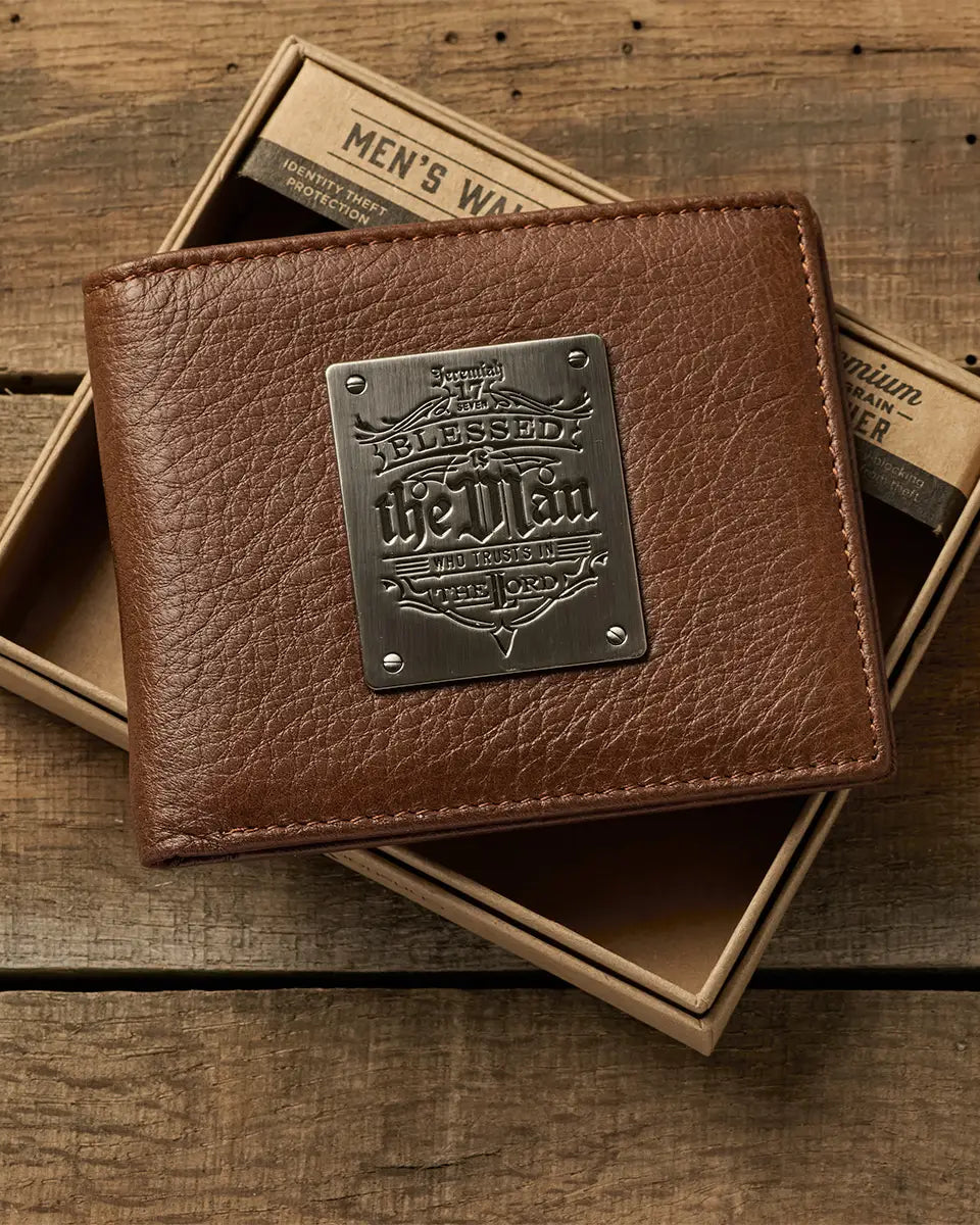 Blessed Is The Man Timber Spice Brown Genuine Leather Wallet - Jeremiah 17:7